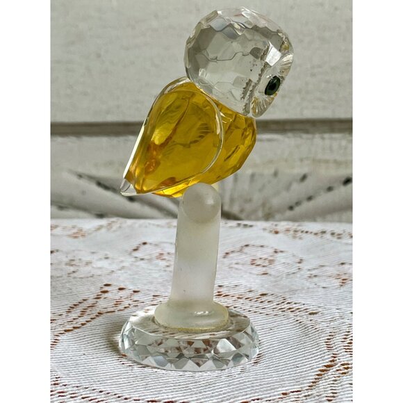 Vintage 1970s Crystal Owl Figurine On a Branch Retro Hippy Decor - Picture 4 of 14